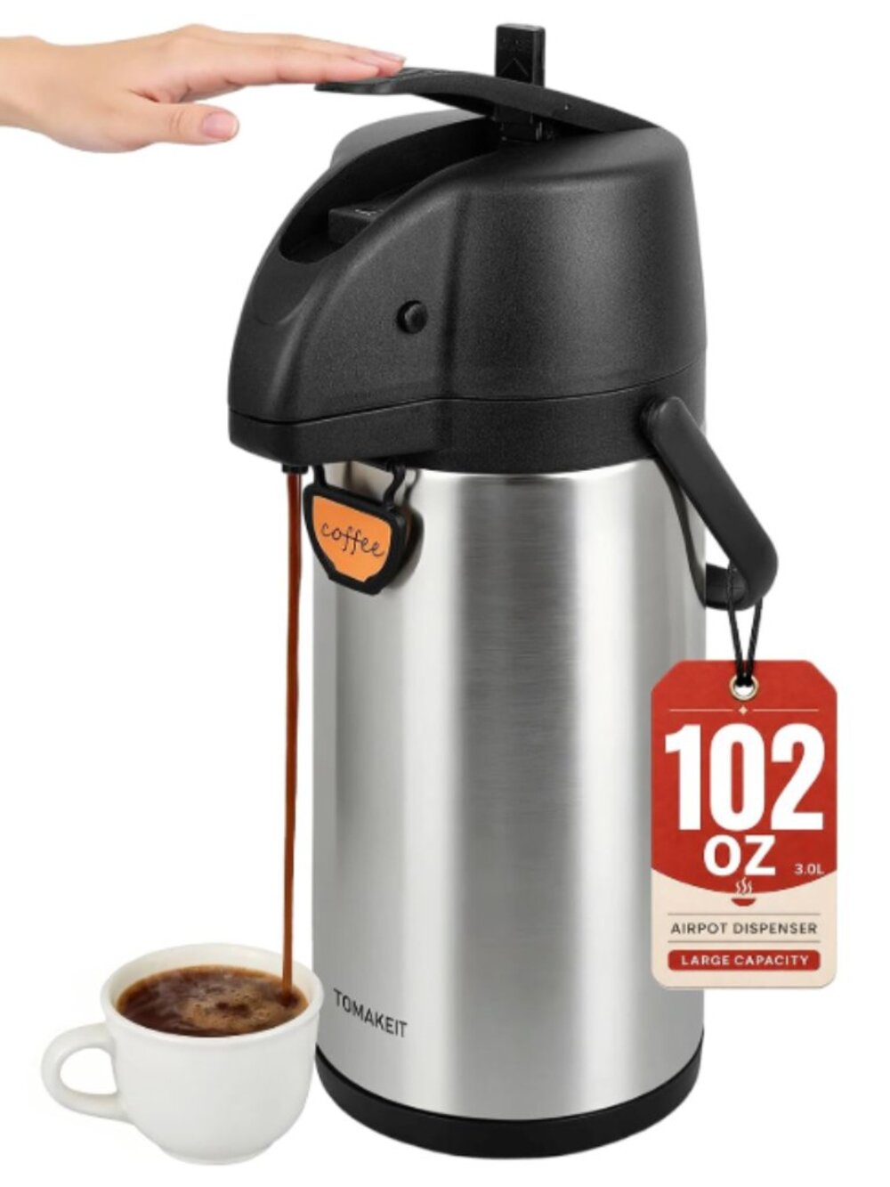 TOMAKEIT Coffee/Tea/Water Dispenser Thermal with Pump,3L/102 Oz